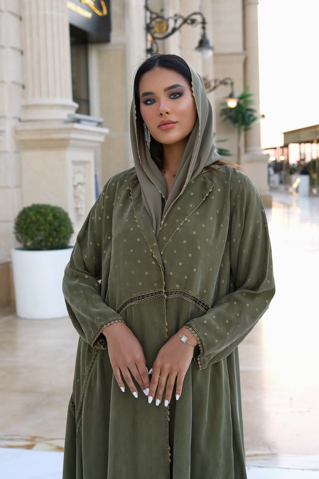 Olive Gold Dotted Abaya