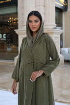 Olive Gold Dotted Abaya