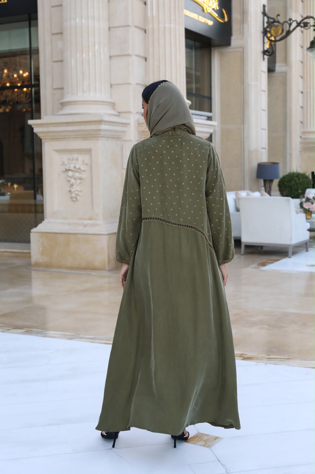 Olive Gold Dotted Abaya