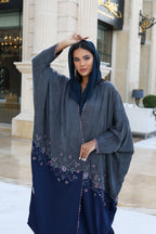 Slate Blue Floral Border Abaya