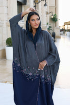 Slate Blue Floral Border Abaya