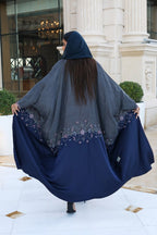 Slate Blue Floral Border Abaya