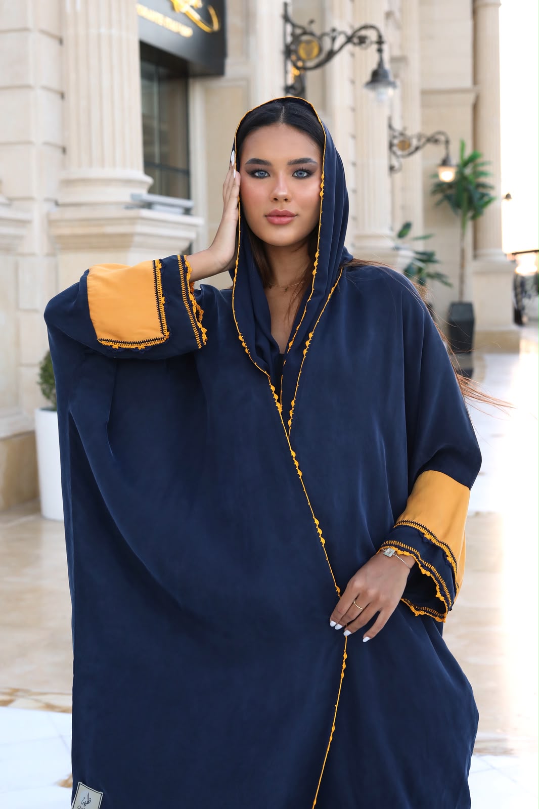 Navy and Saffron Trim Abaya