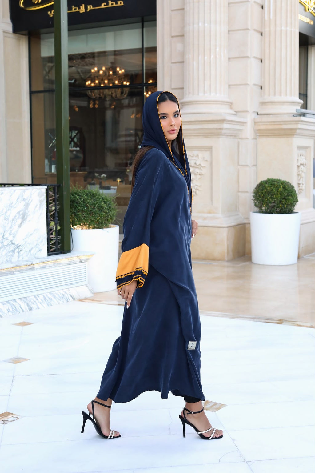 Navy and Saffron Trim Abaya