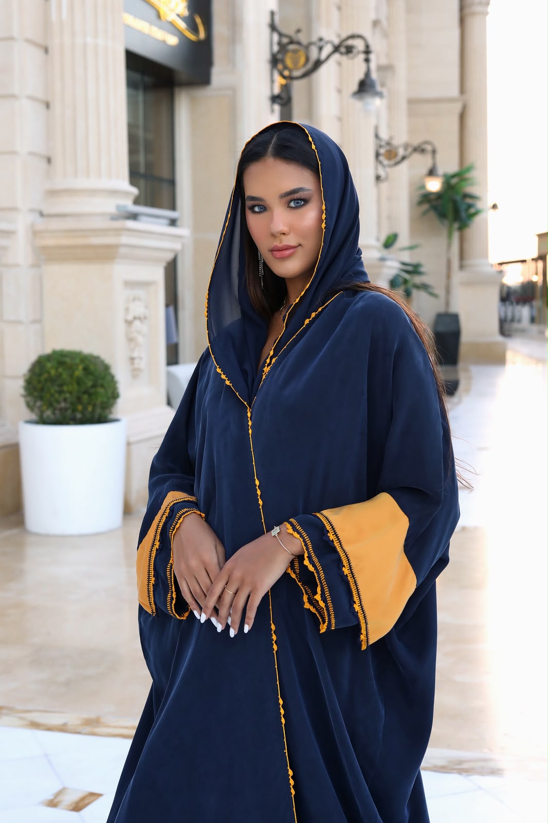 Navy and Saffron Trim Abaya
