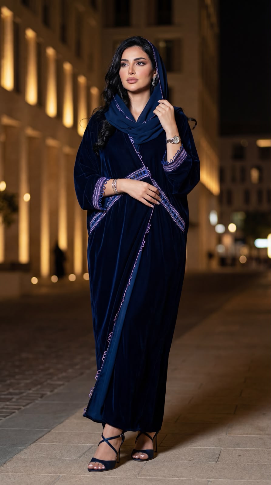 Midnight Sapphire Embroidered Abaya