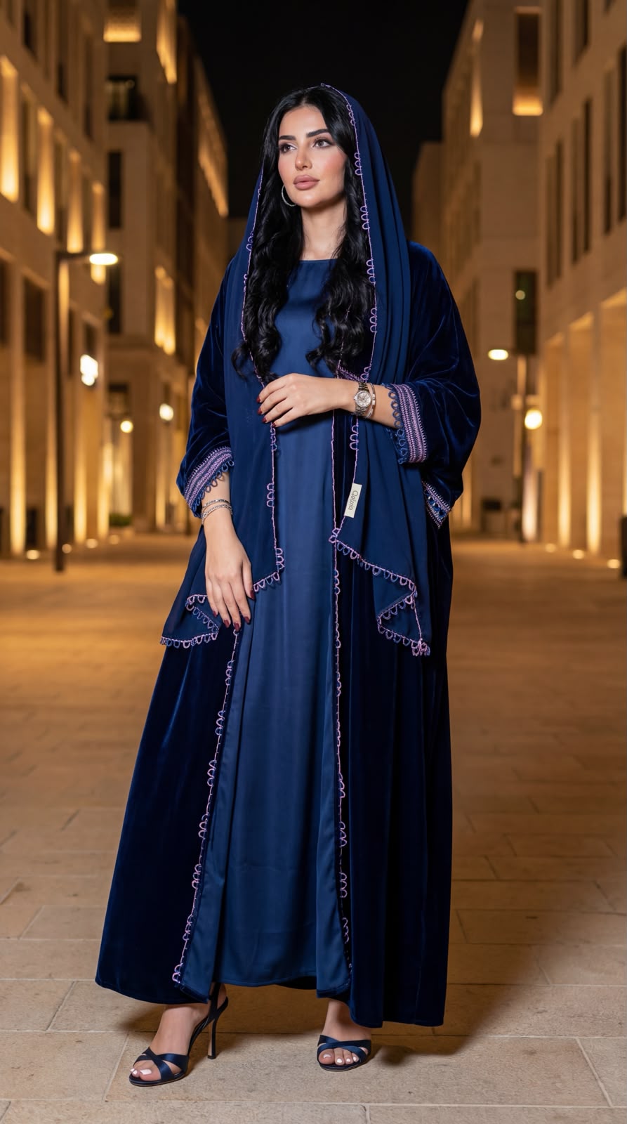 Midnight Sapphire Embroidered Abaya