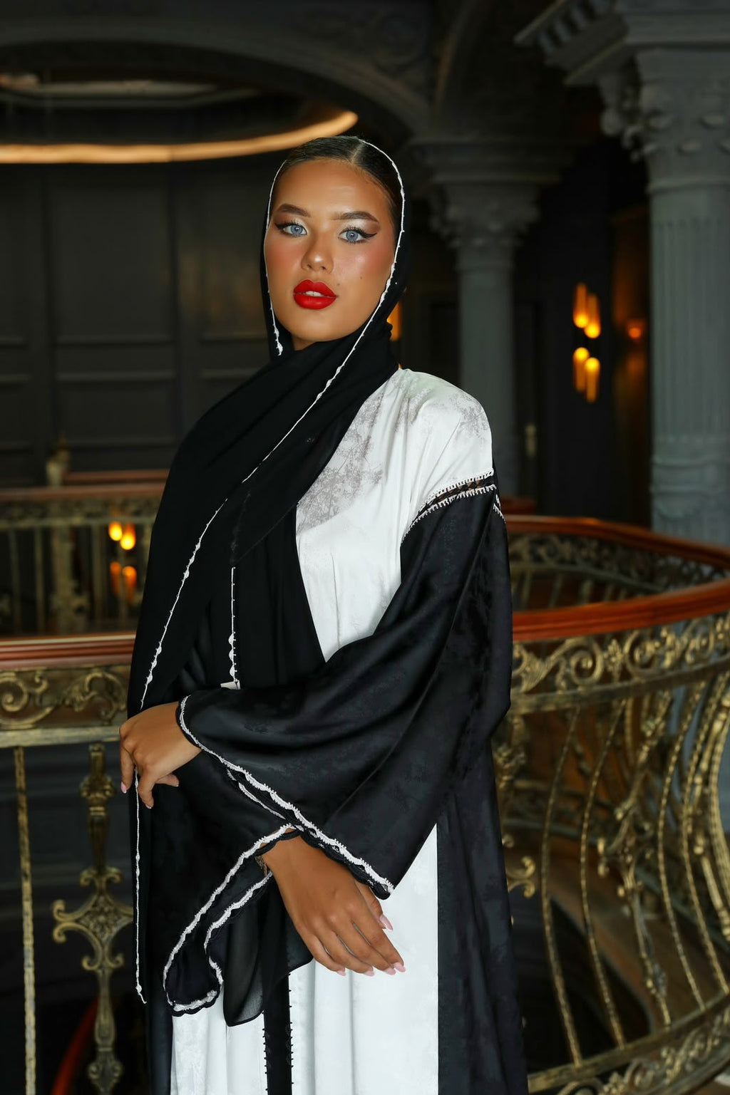 Noir and Ivory Evening Abaya