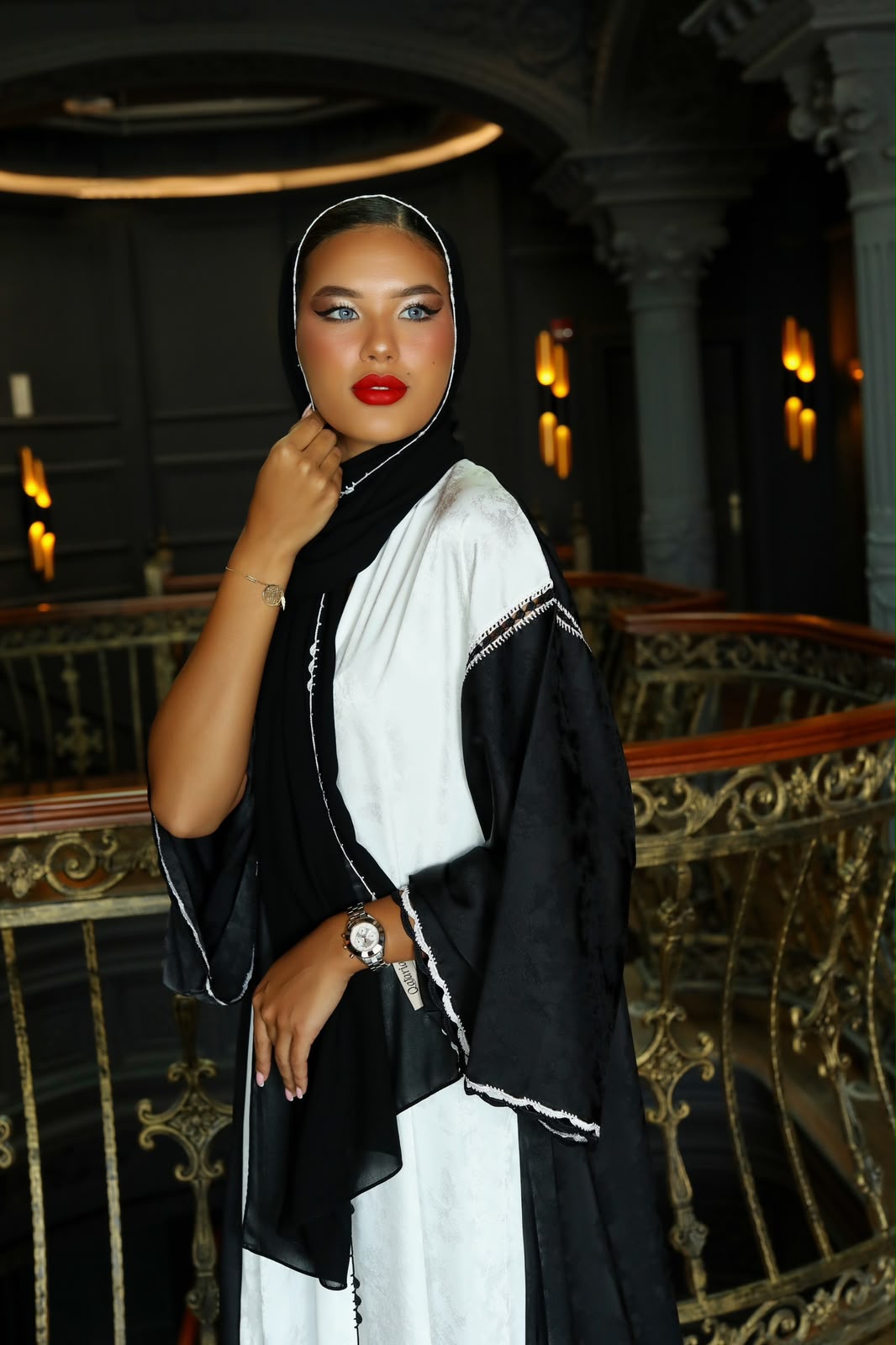 Noir and Ivory Evening Abaya