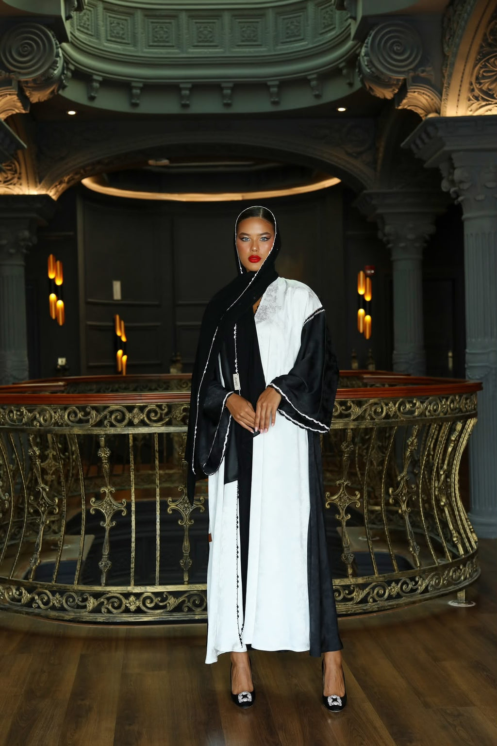 Noir and Ivory Evening Abaya