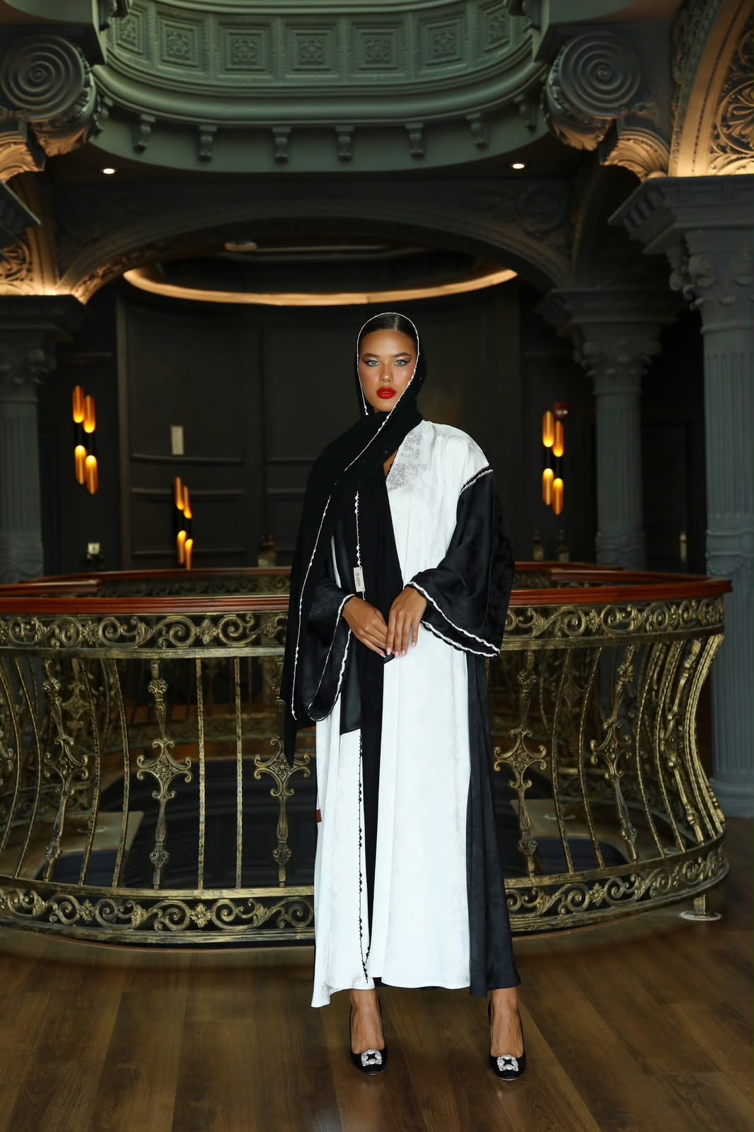 Noir and Ivory Evening Abaya