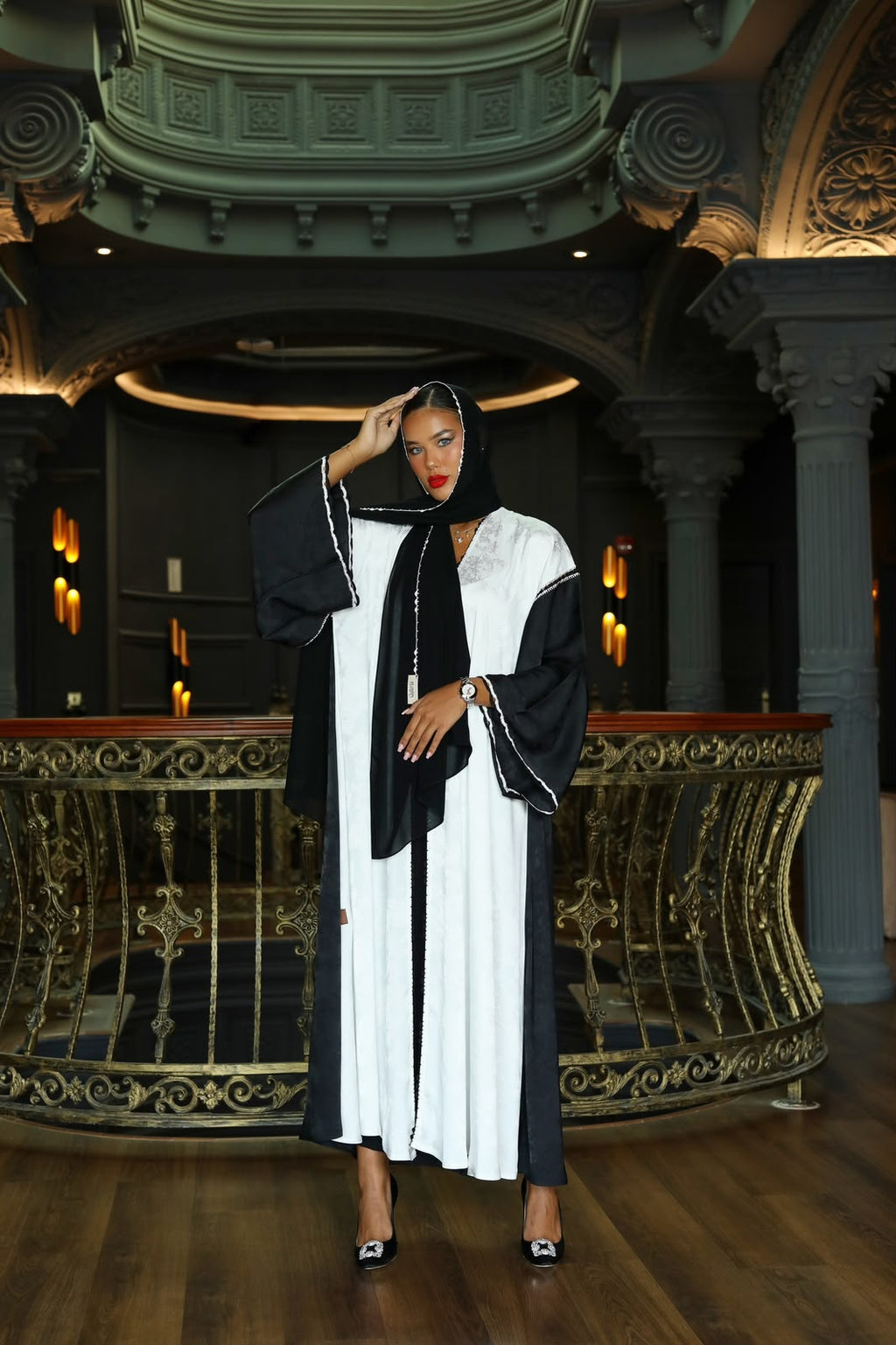 Noir and Ivory Evening Abaya