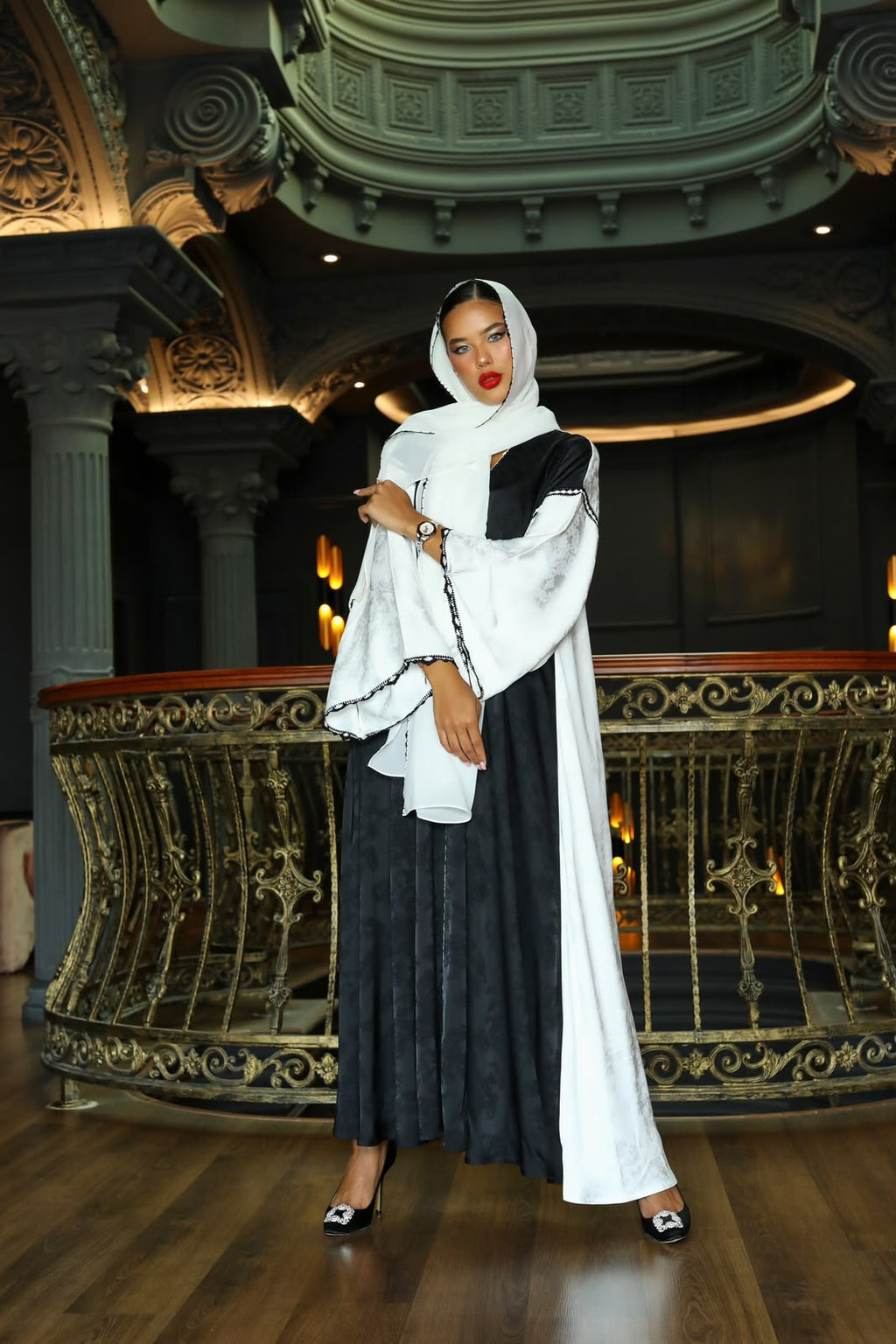 Noir and Ivory Evening Abaya